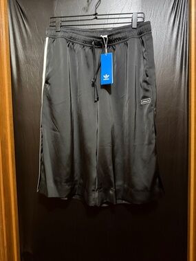 adidas Originals Black Satin Athletic boxer Shorts with White Side Stripe